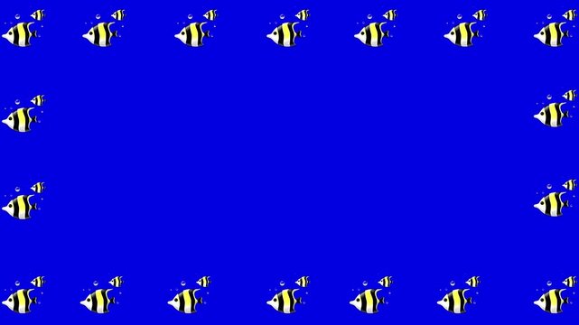 Fish 3d animation frame on blue screen.