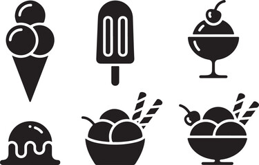 Collection of black and white fast food and snack icons
