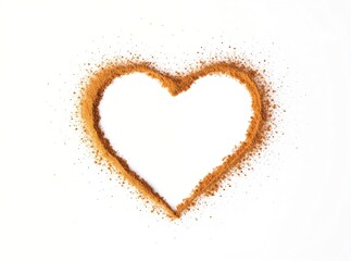 Heart shape creating with orange powder with center empty space isolated on pure white background 