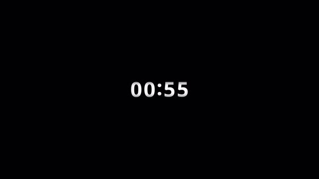 One minute Sliding Countdown Timer Animation, One Minute 60 to 0 Seconds Countdown Video,One Minute Sliding Countdown Timer, 60 Second digital Clock Animation, Scrolling Numbers on Black Background.