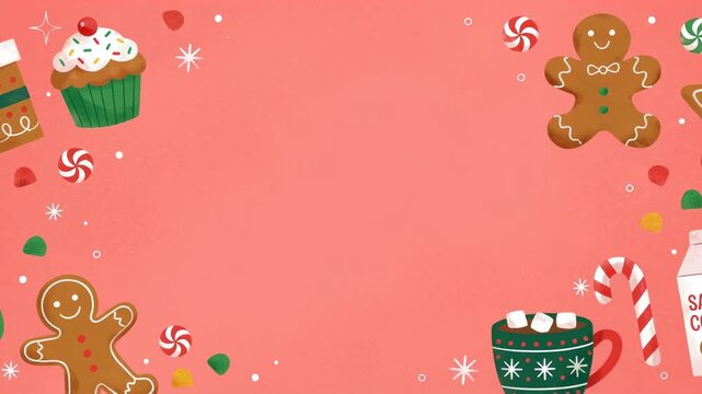 A Festive Arrangement of Gingerbread Man and Dessert on Christmas Background.
