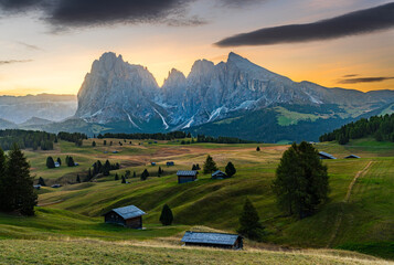 The UNESCO site Seiser Alm or Alpe di Siusi the Dolomite plateau and the largest high-elevation...