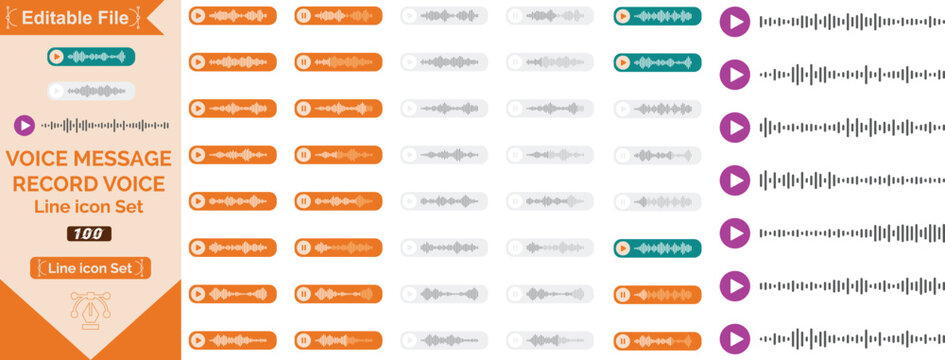 Voice memo interface elements. Vector elements for music player, podcasts, mobile voice message, streaming.