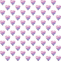 Pattern created from diagonally striped neon pink and purple hearts on a transparent background