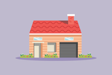 Cute house with minimalist pink color. Cute House and Building Concept. Colored flat vector illustration isolated