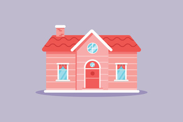 Cute pink house. Cute House and Building Concept. Colored flat vector illustration isolated