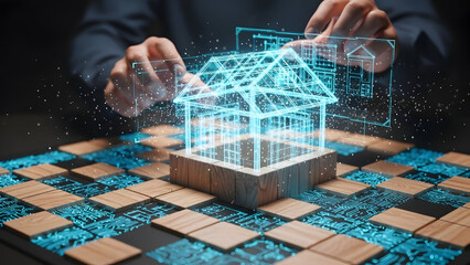 Innovative architect designing futuristic smart home with augmented reality technology