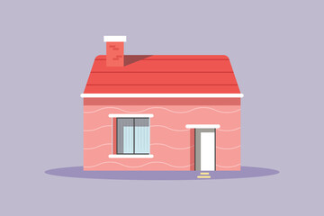 Cute simple house building. Cute House and Building Concept. Colored flat vector illustration isolated