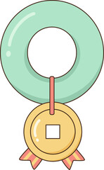 Kawaii Jade Ring and Golden Chinese Lucky Coin Ornament for Lunar New Year