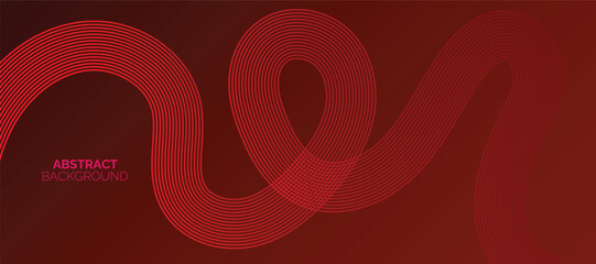 Abstract glowing circle lines on red background. Geometric stripe line art design. Modern red lines. Futuristic technology concept. Suit for business, poster, brochure, corporate, website