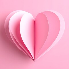 Pink heart crafted from layered paper, casting a soft shadow against a matching pink background