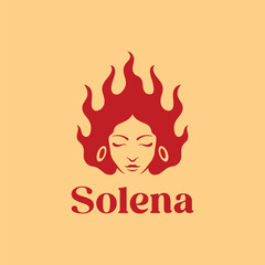 Vector logo of women emancipation with fiery hair symbolizing strength passion and courage. Bold modern design expressing female power independence and motivation for branding activism and inspiration