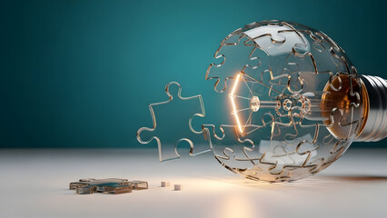 Innovative business solution with jigsaw puzzle light bulb