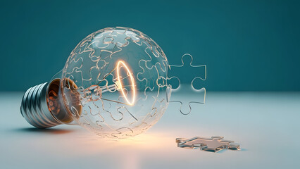 Innovative light bulb with puzzle pieces coming together
