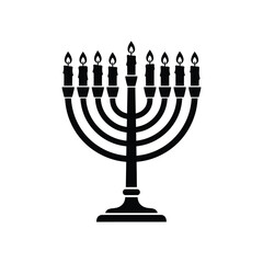 Stylish Hanukkah menorah with nine lit candles Jewish holiday silhouette vector illustration