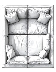 Overhead view of a white, plush sofa with pillows, creating a comfortable and inviting seating arrangement