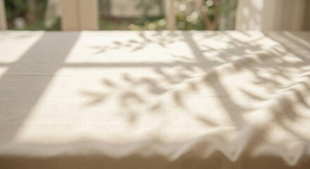 Cream cotton linen fabric with window and leaf shadow