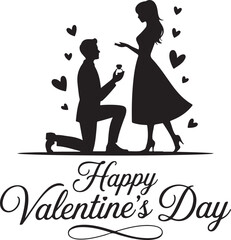 Happy Valentine's Day Proposal Silhouette Man Kneeling, Offering Ring Under Heart Arch