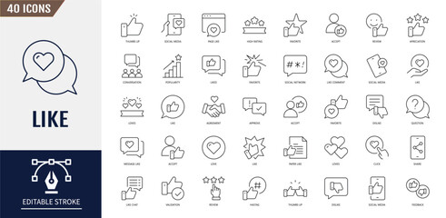 Like icon set. Thumbs up, favorite, liked, favorable, positive, appreciation, affirmative, validation and more. Vector illustration