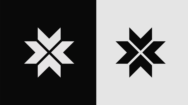 Abstract geometric asterisk star icon in black and white style, minimal symbol design for interface, branding, decoration and modern graphic concept