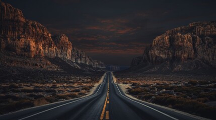 Desert highway at dusk