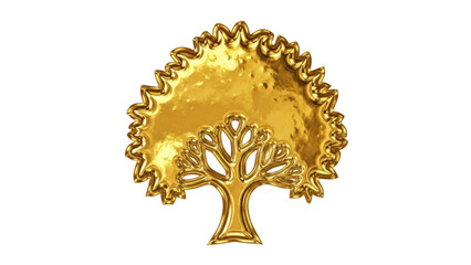 Golden tree symbol with ornate serrated edge on black background image