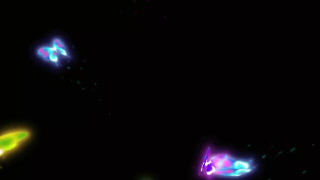 The glowing butterfly dancing in the black background.