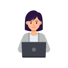 Young woman working on laptop vector illustration isolated on white background