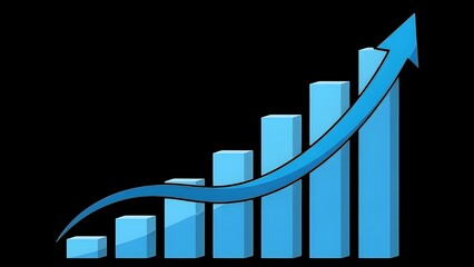 Upward trend graph with blue bars and arrow