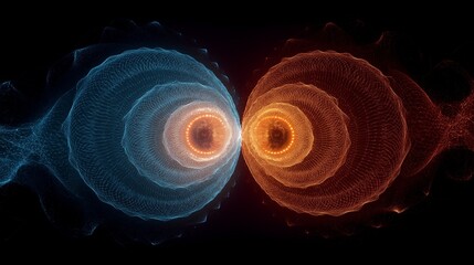 Abstract Energy Spheres Collision with Blue and Orange Light Waves