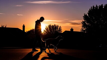 A sunset walk with my faithful canine companion.