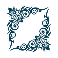 Elegant Floral Swirl Corner Ornament Design Illustration