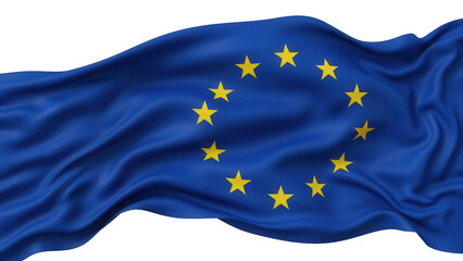 Waving European Union flag PNG isolated on transparent background, blue EU flag with yellow stars for Europe Day and political concepts