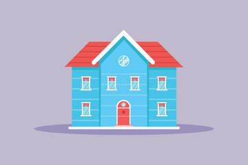 Cute building with lots of windows. Cute House and Building Concept. Colored flat vector illustration isolated