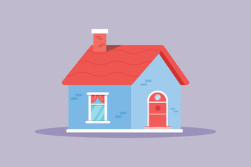 Cute house building with a combination of pink and blue. Cute House and Building Concept. Colored flat vector illustration isolated