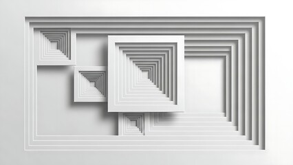 Minimalist 3D paper cut style illustration with nested white squares creating depth and shadow