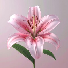 Pink lily's delicate petals and pollen add elegance against a soft pink background