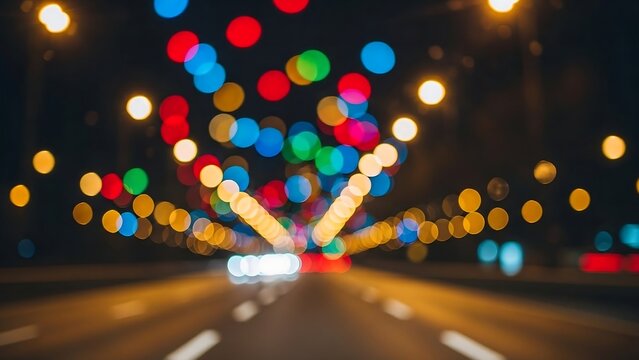 Colorful Bokeh Lights on a Night Roa