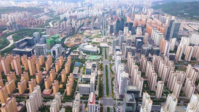 Aerial View of Xining City Skyline and Urban Development in China