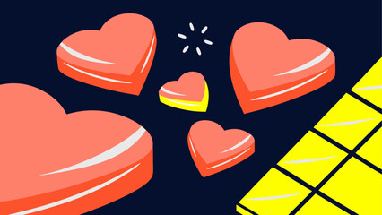 Collection of pink hearts on dark background