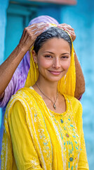 Indian people using shampoo, Indian people using shampoo in a chaotic setting, captured in high fidelity with enhanced resolution for stock image needs.