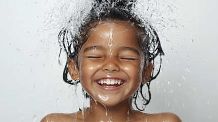 Indian people using shampoo, A joyful Indian teenager enjoys using shampoo, showcasing a fun and expressive moment captured in high fidelity.