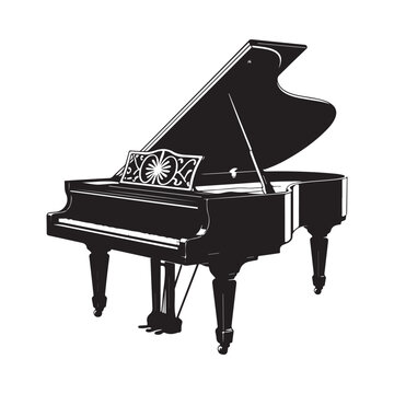 Elegant black grand piano with open lid a classic musical instrument