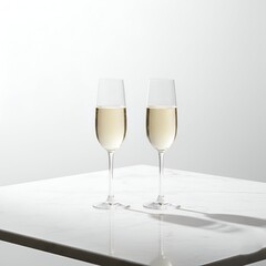 Obraz premium Crystal champagne glasses on marble table