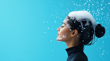 Indian people using shampoo, A young Indian woman stands in the rain, showcasing her hair with shampoo, captured in high fidelity, emphasizing beauty and lifestyle.
