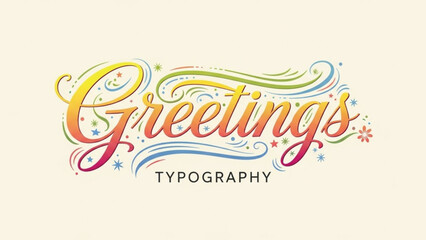 Colorful greetings typography with swirling floral elements on soft background