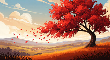 landscape with tree and birds valentines day concept for valentine