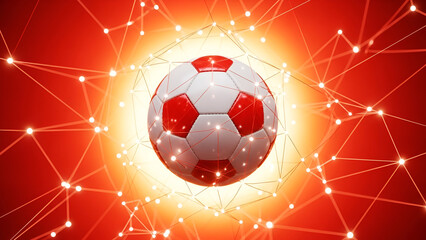 Red and white soccer ball with glowing network connections football
