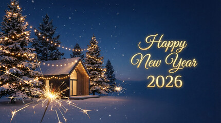 Winter cabin new year celebration
