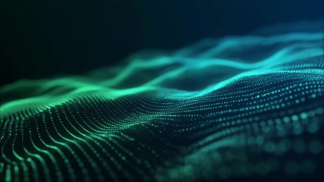 Abstract Digital Waveform Flowing Through Futuristic Network Grid. 4K Abstract Background Animation Video